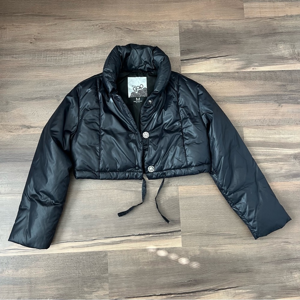 Y2K The Gap Women's Cropped Down Puffer Jacket - Black - Size Medium - Picture 10 of 16